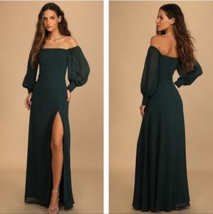 Lulu's Feel the Romance Emerald Green Off-the-Shoulder Maxi Dress